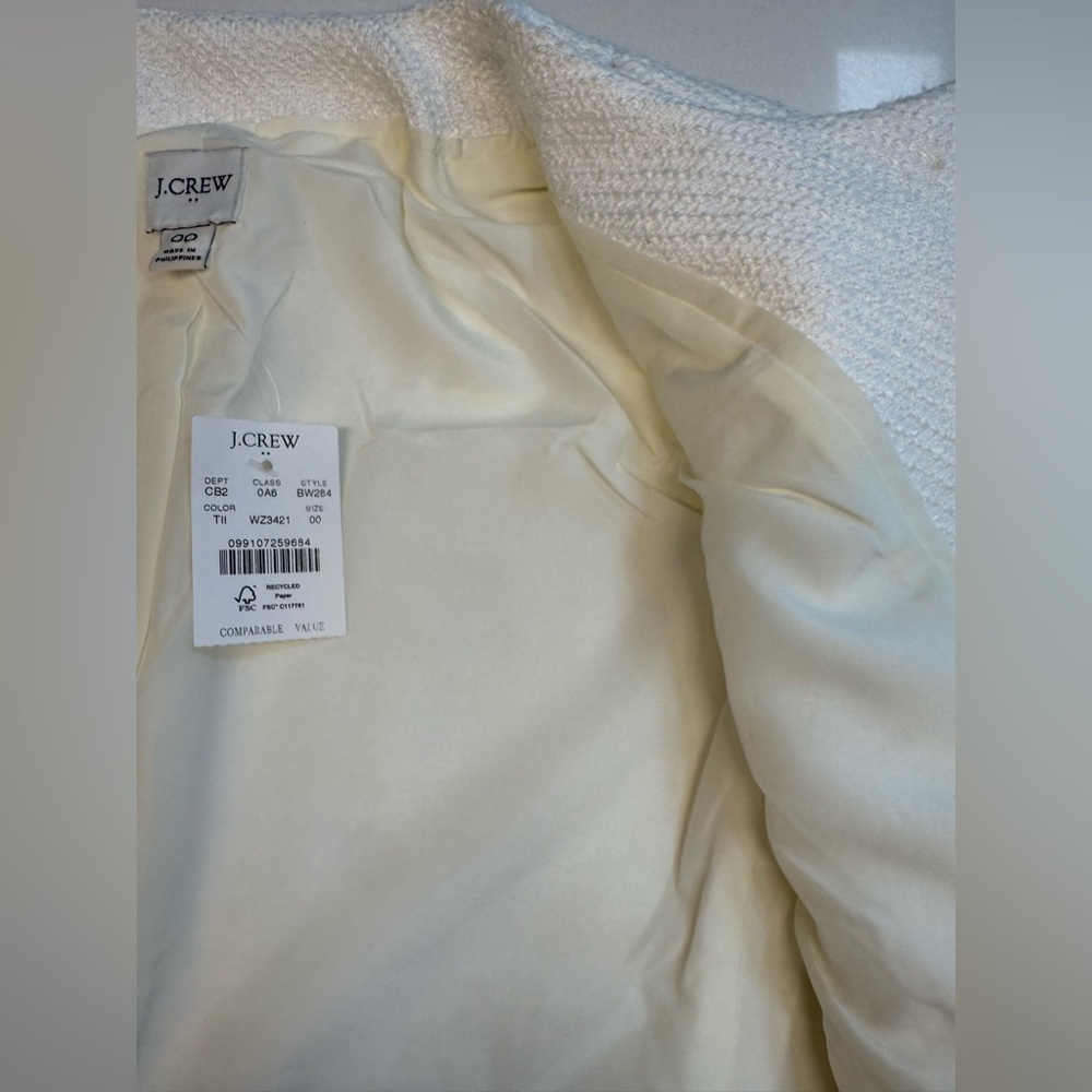J.CREW *NWT* Tweed Lady Jacket White w/ Pearl Buttons Size XXS BW284 - Picture 8 of 14